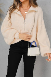 WOMENS HALF ZIP UP CASUAL SWEATER